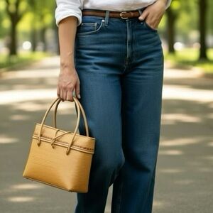 Boho Bamboo Rectangle Purse or Bag with Red Trim, Latches, Short Handles